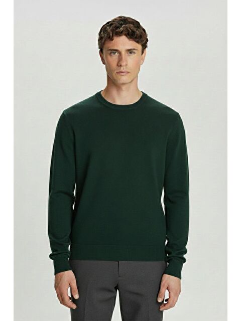 Sabri Özel Haki Standart Fit Yün Karışımlı Bisiklet Yaka Düz Erkek Triko Kazak - S000524341-18547