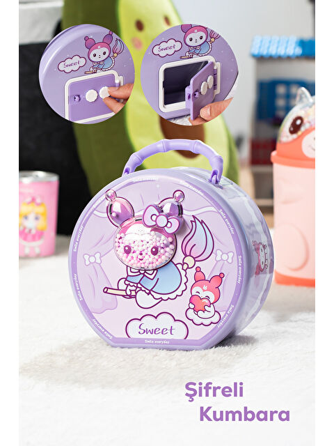 Porsima 040-1 Metal Şifreli Kilitli Yuvarlak Kumbara Lila 15x15cm - S000402253-23370