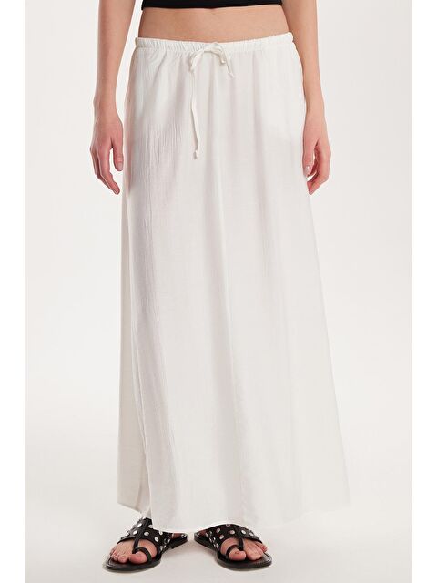 TUDORS Kadın Standart Fit Beli Lastikli Bağlamalı Ekru Etek - S000521724-19965