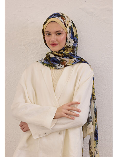 Fresh Scarfs Beauty Blossom Desen Rami Şal Butter - S000420368-20072