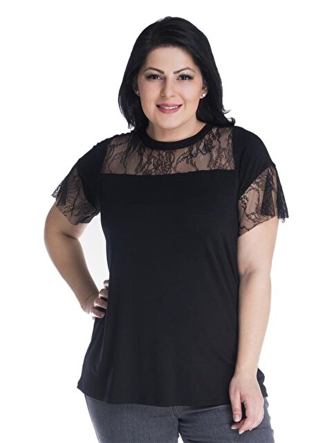 Mylinemoda Önü Ve Kolları Dantel Detaylı Tişört - S000239180-19351