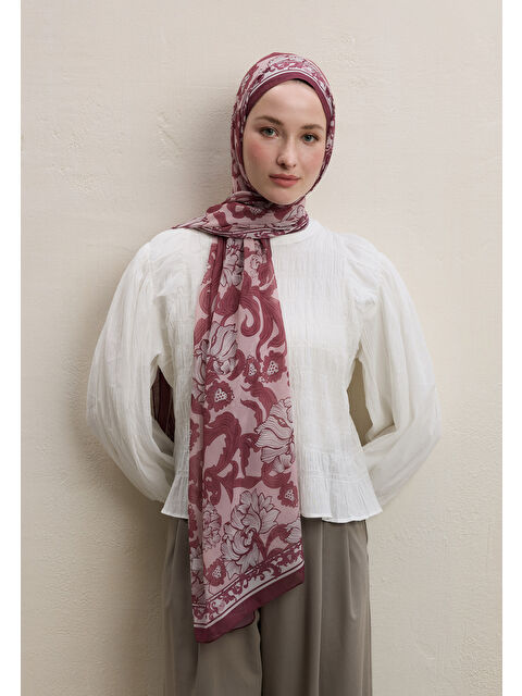 Fresh Scarfs Leone Desen İpek Krep Şal Erik Çürüğü - S000420489-877