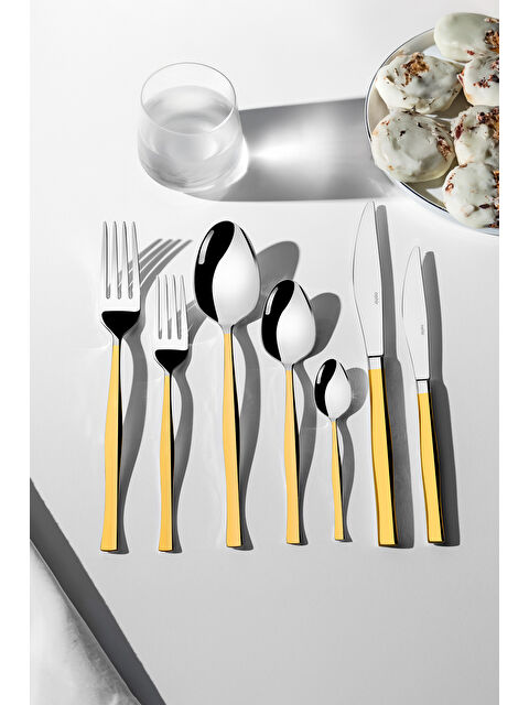 Nehir Zarif Altın Sade 12 Kişilik 89 Parça Kutulu Çatal Kaşık Bıçak Takımı - S000491462-20076