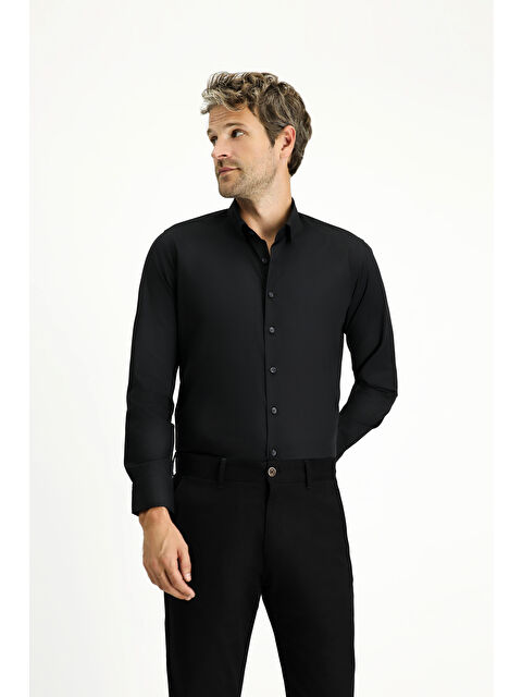 Kiğılı Uzun Kol Slim Fit Dar Kesim Pamuk Klasik Gömlek