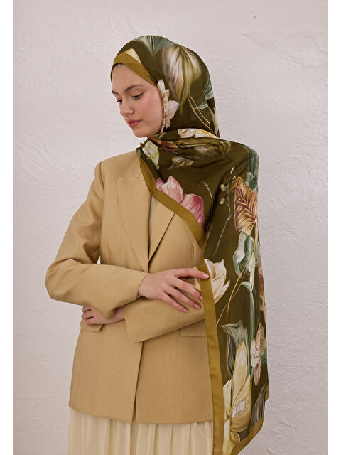 Fresh Scarfs Elegant Flower Desen Rami Şal Haki - S000420293-18547