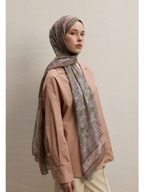 Fresh Scarfs Luna Desen İpek Krep Şal Toprak - S000420490-14742