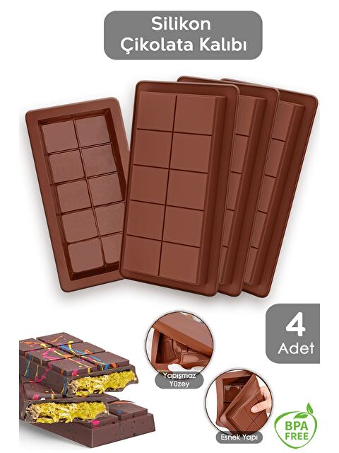 Meleni Home 4 Adet Dubai Çikolatası Kalıbı Büyük Tablet Çikolata Kalıbı Silikon Kalıp - S000385429-19413
