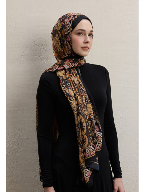 Fresh Scarfs Verona Desen İpek Krep Şal Siyah - S000420366-19351