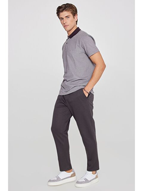 AC&Co / Altınyıldız Classics Erkek Kahverengi Pamuklu Standart Fit Normal Kesim Beli Lastikli Diagonal Desenli Örme Pantolon