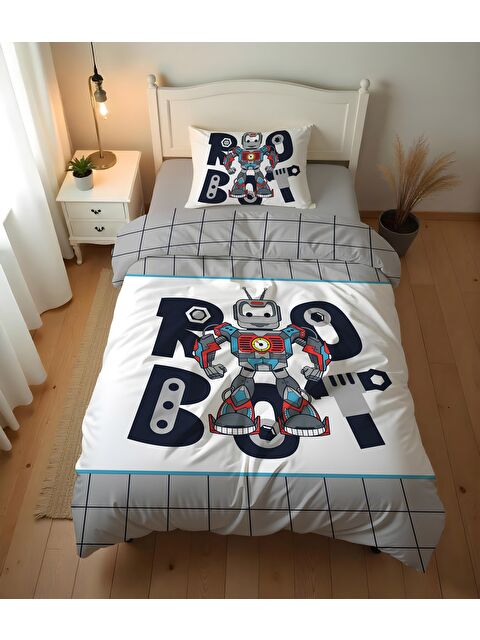 Evmila Çift Taraflı Robot Desenli - Baskılı Tek Kişilik Nevresim Takımı - S000421062-23173