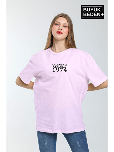 Süperlife Kadın Büyük Beden California 1974 Baskılı Bisiklet Yaka Tshırt SPR25BTSK06 - S000380174-20024