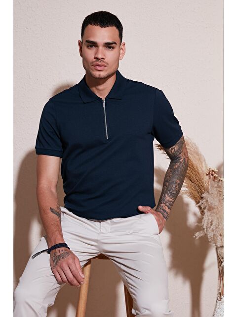 Buratti Pamuklu Regular Fit Fermuarlı Polo Yaka Erkek Tişört 5902915 - S000217707-23093