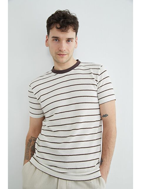 Fullamoda Çizgili Bisiklet Yaka Triko Tişört - S000515570-19413