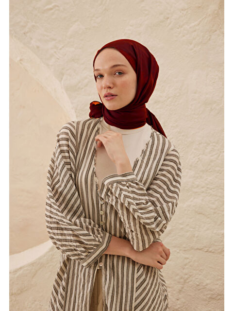 Fresh Scarfs İnce Pamuk Vual Şal Koyu Kırmızı - S000420394-20046