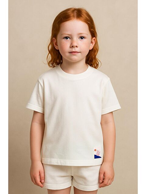 Luess Unisex Çocuk %100 Pamuklu Basic Tişört - Beyaz  (3-4 Yaş 8-9 Yaş) - S000401109-20063