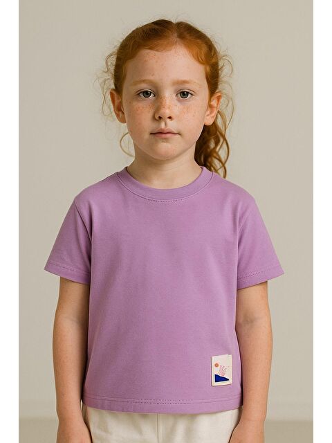 Luess Kız Çocuk %100 Pamuklu Basic Tişört - Lila  (3-4 Yaş 8-9 Yaş) - S000401111-17878