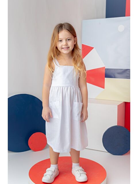 ZEYLAND Kız Çocuk Askılı Cepli Midi Elbise - Beyaz - S000362872-20063
