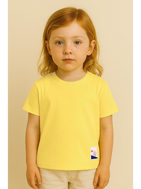 Luess Kız Çocuk %100 Pamuklu Basic Tişört - Açık Sarı (3-4 Yaş 8-9 Yaş) - S000401112-20065