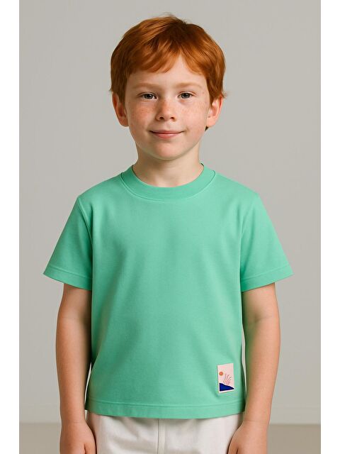 Luess Unisex Çocuk %100 Pamuklu Basic Tişört - Mint (3-4 Yaş 8-9 Yaş) - S000401114-18194