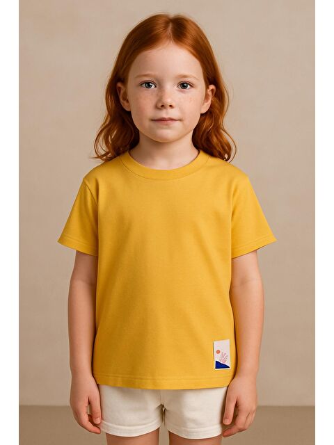 Luess Unisex Çocuk %100 Pamuklu Basic Tişört - Sarı (3-4 Yaş 8-9 Yaş) - S000401113-20072