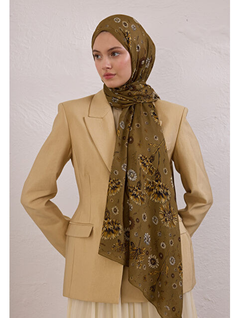 Fresh Scarfs Bloomıng Dahlıa Desen Rami Şal Toprak - S000420344-14742