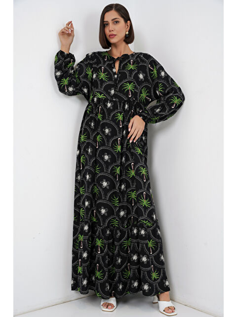 Bigdart Kadın Desenli Tesettür Elbise 2594 - Siyah - S000523397-19351