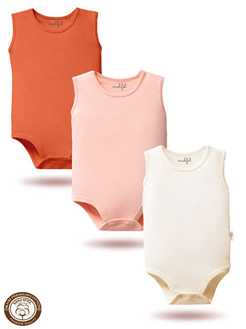 Mahfel 3'lü %100 Pamuklu Kolsuz Basic Çıtçıtlı Bebek Body Zıbın M - S000515124-18657