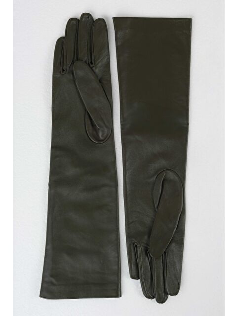 HE-QA %100 Deri Uzun Eldiven Haki