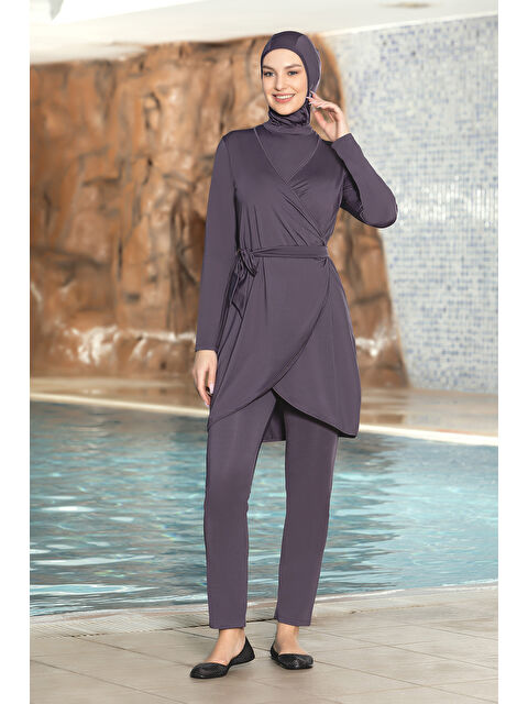 Remsa 3 lü Pareolu Elastanlı Tam Kapalı Tesettür Mayo 1252 30 Mor - S000380177-20042