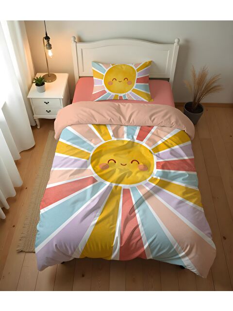 Evmila Çift Taraflı Güneş Desenli - Baskılı Tek Kişilik Nevresim Takımı - S000421067-23173