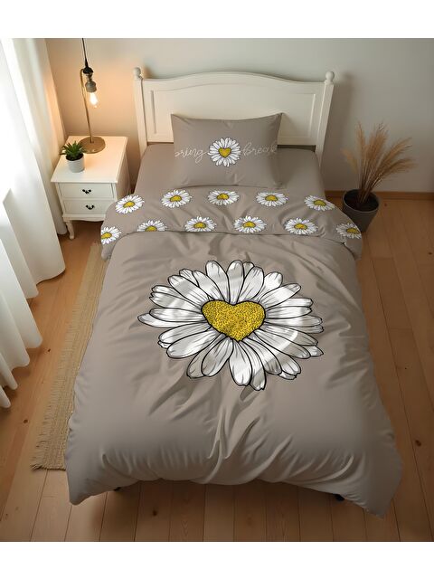 Evmila Çift Taraflı Papatya Desenli - Baskılı Tek Kişilik Nevresim Takımı - S000421069-23173