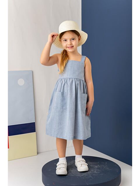 ZEYLAND Kız Çocuk Askılı Cepli Midi Elbise - İndigo - S000362883-23093