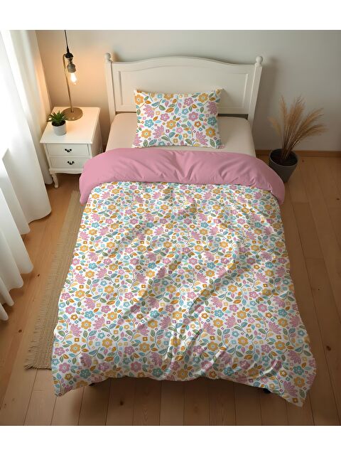 Evmila Çift Taraflı Çiçek Desenli - Baskılı Tek Kişilik Nevresim Takımı - S000421070-23173