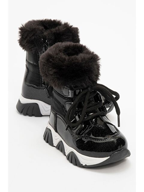 Mnpc Kız Çocuk Siyah Simli Rugan Deri Suya Dayanıklı Kürklü Günlük Bot - S000446407-19351