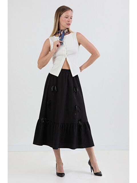 Fullamoda Beli Lastikli Kurdeleli Etek - S000398643-19351