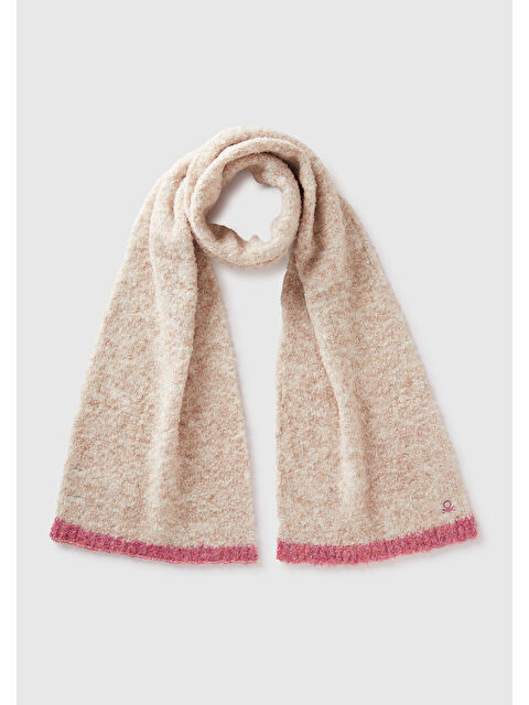 United Colors Of Benetton Kız Çocuk Ekru Yün Karışımlı Logo Detaylı Atkı - S000514215-19965