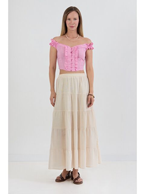 Fullamoda Beli Lastikli Fırfırlı Keten Etek - S000397376-19928