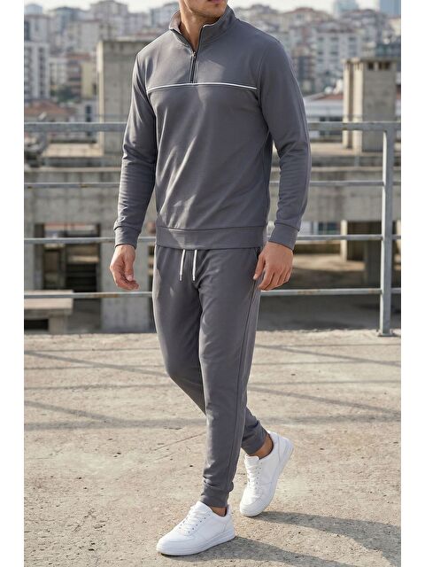 Mishar İtalia Erkek Polo Yaka Yarım Fermuarlı Sweat Bel Lastikli Pantolon İkili Takım - S000491478-33408