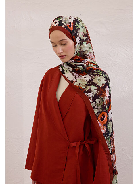 Fresh Scarfs Beauty Blossom Desen Rami Şal Kırmızı - S000420368-20045