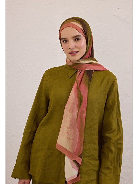 Fresh Scarfs Color Waves Desen Rami Şal Gül Kurusu - S000420345-20028
