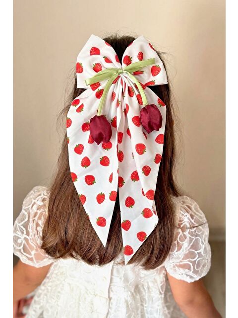 Katia And Bony Çilekli Fiyonklu Otomat Toka Beyaz