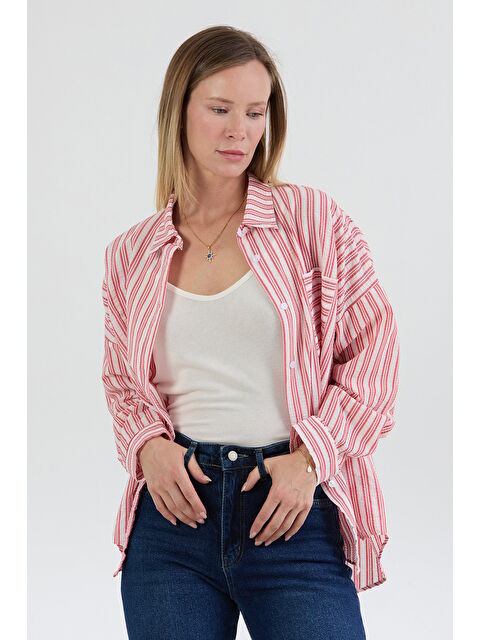 Fullamoda Çizgili Body Detaylı Oversize Gömlek - S000398646-20045