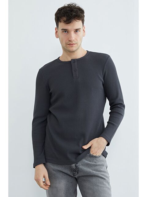 Fullamoda Petek Kumaş Yarım Düğmeli Sweatshirt