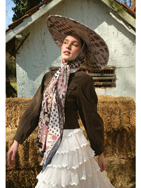 Fresh Scarfs Bella Desen İpek Krep Şal Siyah - S000420370-19351