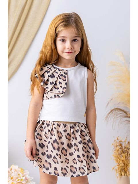 ZEYLAND Kız Çocuk Leopar Fırfır Detaylı Bluz - Beyaz - S000362892-20063