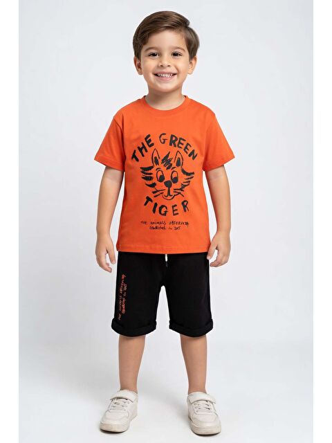 Riccotarz Erkek Çocuk Tiger Baskılı Kedi Detaylı Şortlu Takım