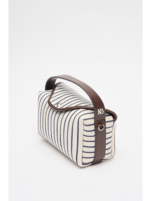 Kadriye Baştürk Kanvas Deri Detaylı Kapaklı Çanta Çizgili