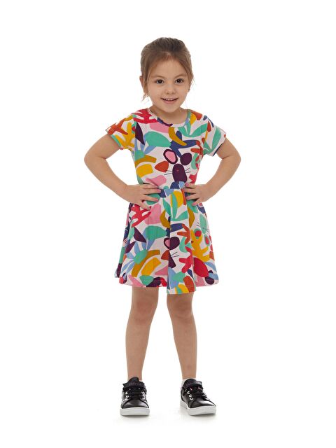 Lovetti Kız Çocuk Cutouts Foliage Desen Kısa Kol Kloşe Etek Elbise - S000053663-23173