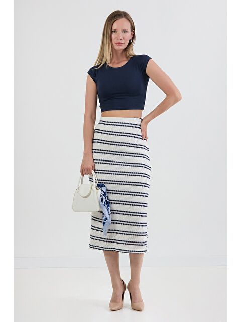 Fullamoda Çizgili Beli Lastikli Triko Etek - S000398648-21164