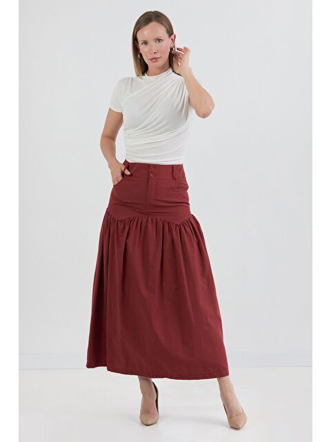 Fullamoda Düğmeli Cepli Terikoton Etek - S000397384-19951